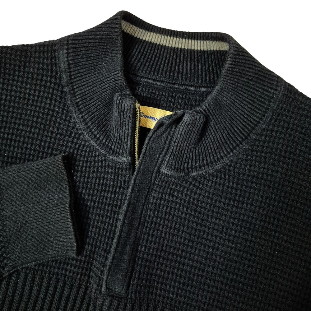 Tommy Bahama Sweater Mens XL Navy Blue Cotton Cashmere Quarter Zip Pullover Knit